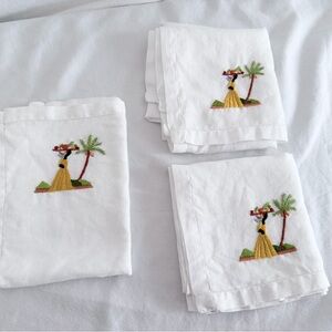 Vintage Embroidered Tropical Placemat Set